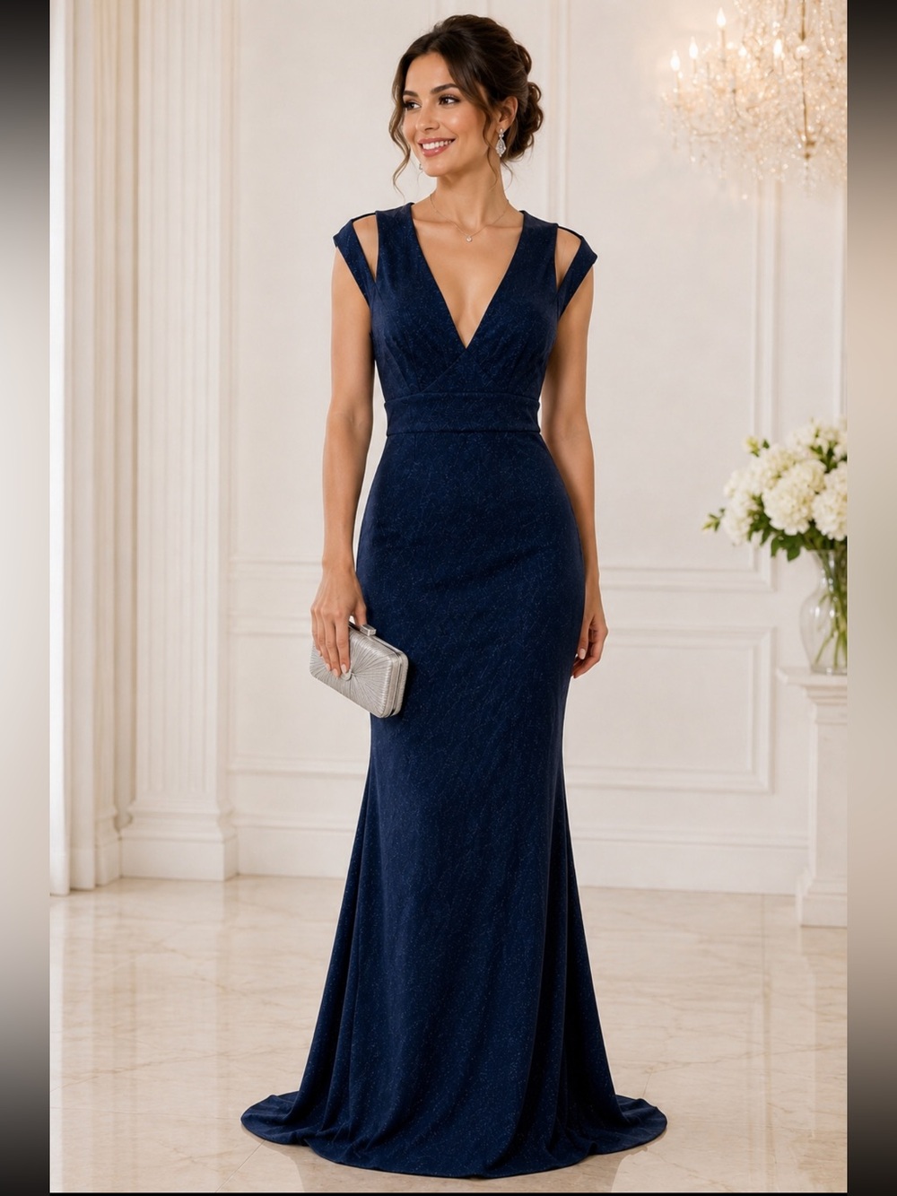 Calvin Klein navy metallic mermaid gown – size 6
